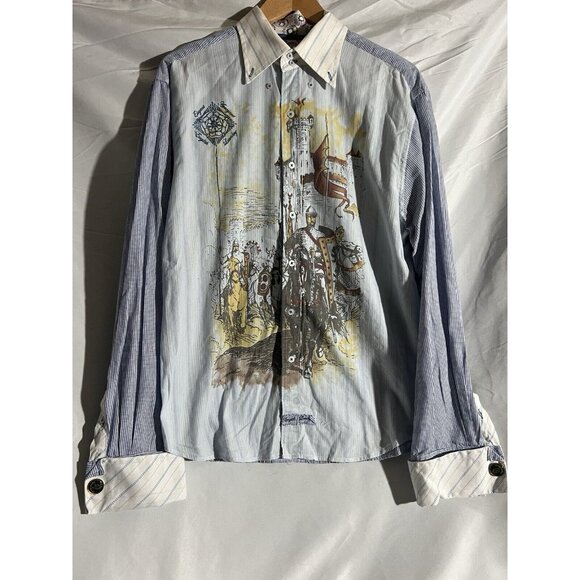 English Laundry Men's Blue Print Shirt L Button Up Christopher Wicks M26 - Picture 1 of 14